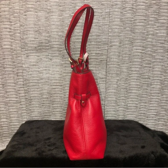 NWT Michael Kors Lenox Pebble Logo Charm Embossed Large Crimson Red Tote Bag
